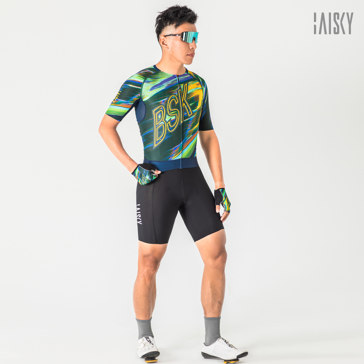 男款空力短車衣 霓光 綠