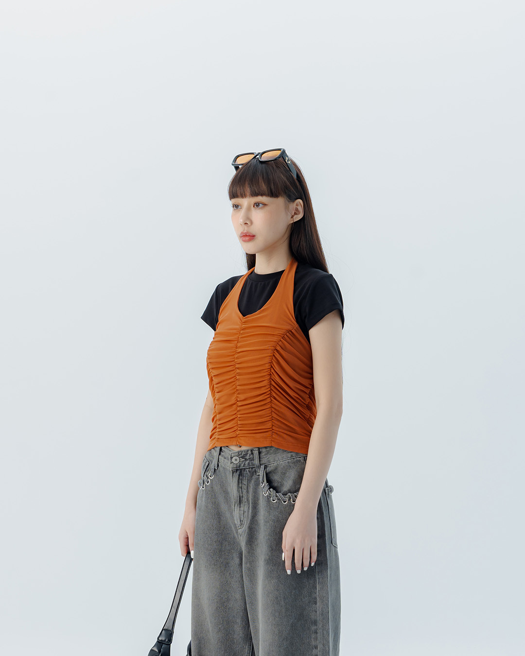 Crinkled mesh halter neck cover-up vest, available in four colors【01099523】in stock+pre-order