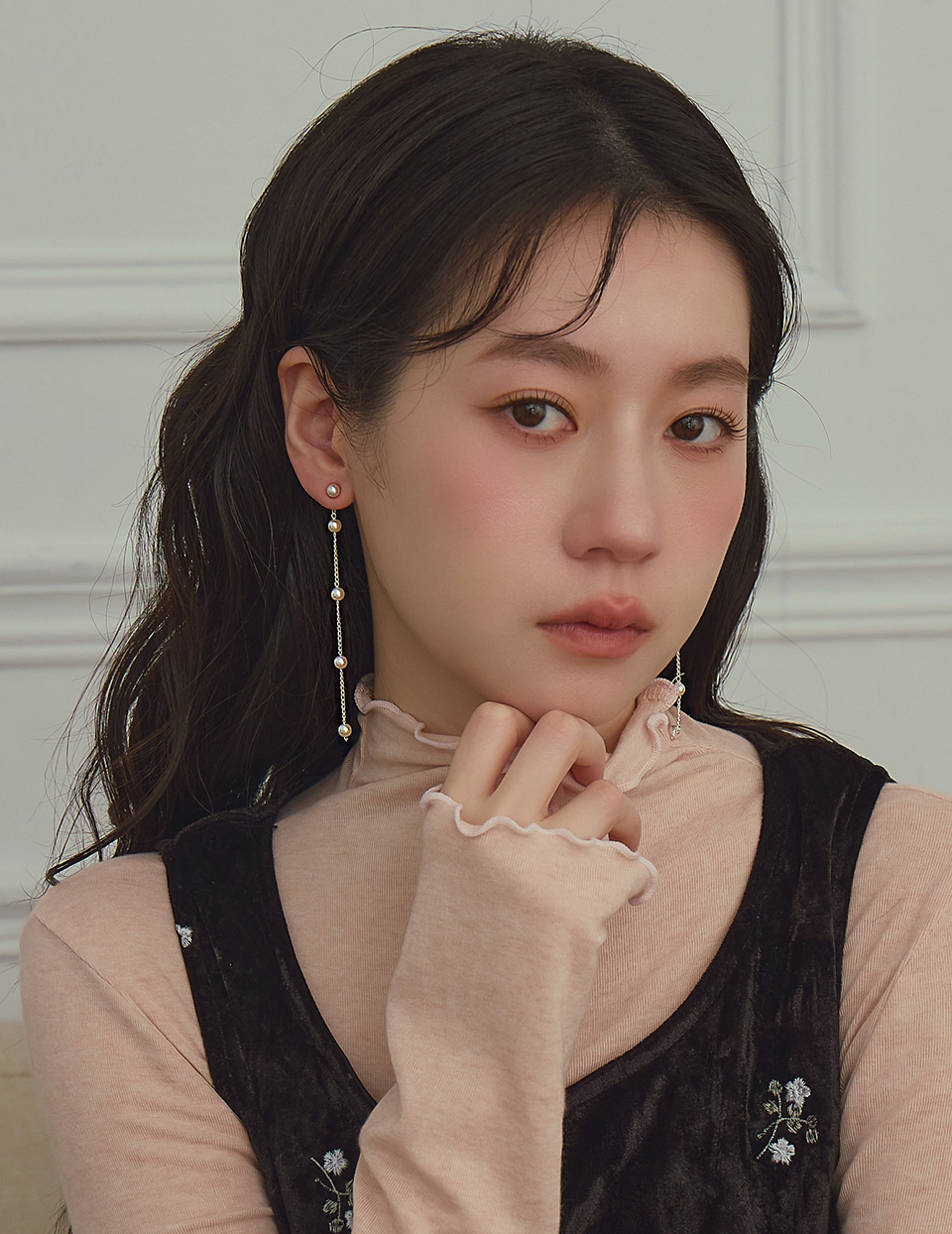 吊墜珍珠兩戴式。針式耳環(銀)