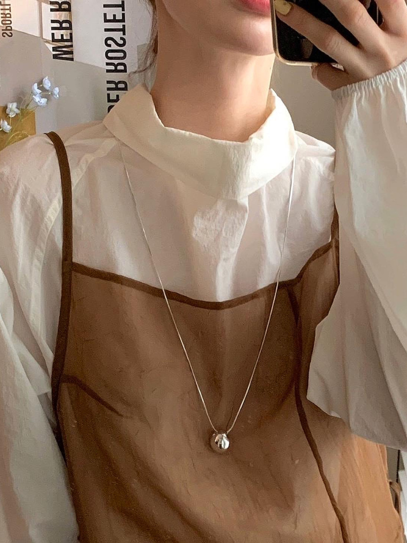 極簡圓珠長項鍊 [ 銀色 / Free ]