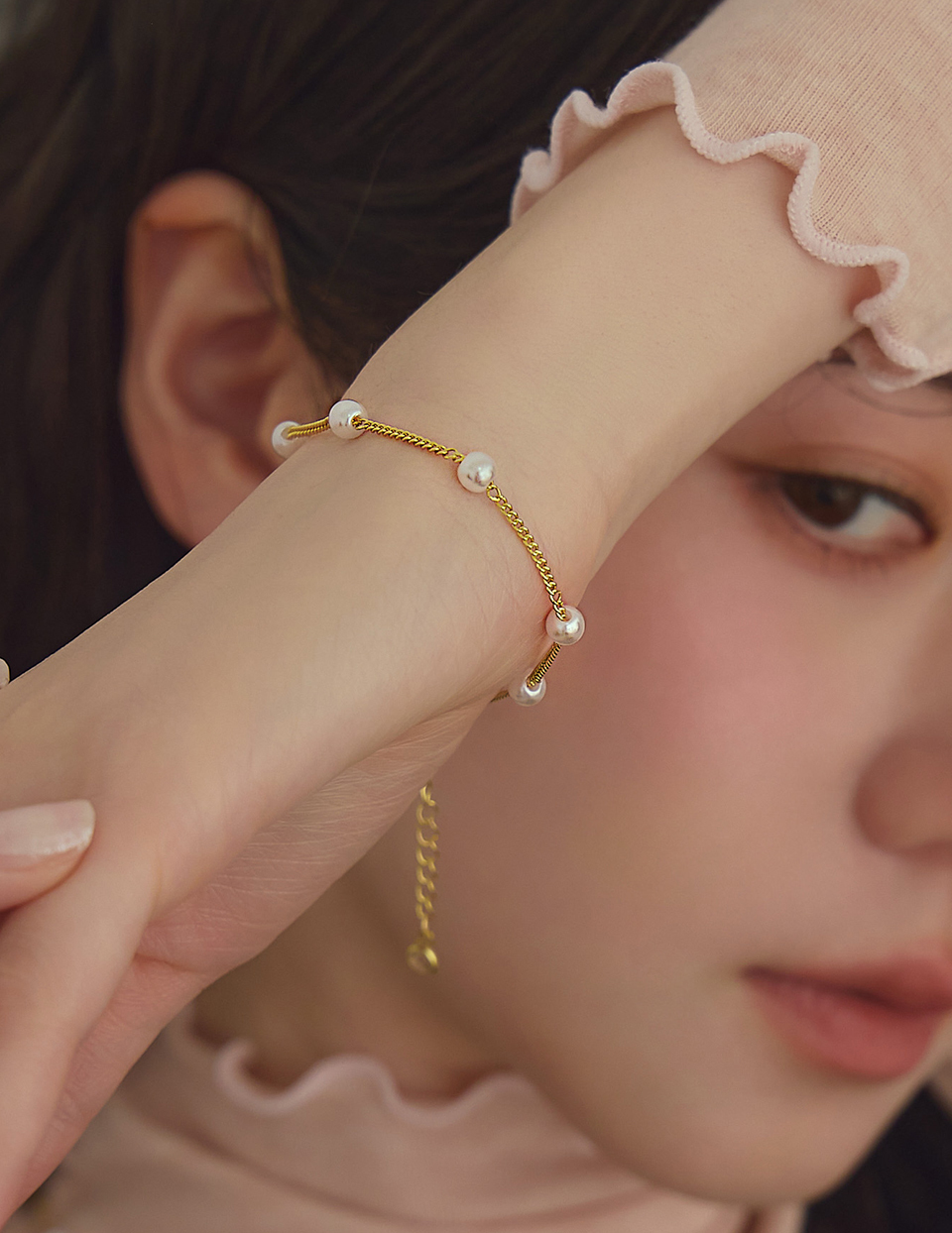 間隔珍珠手鍊(金)