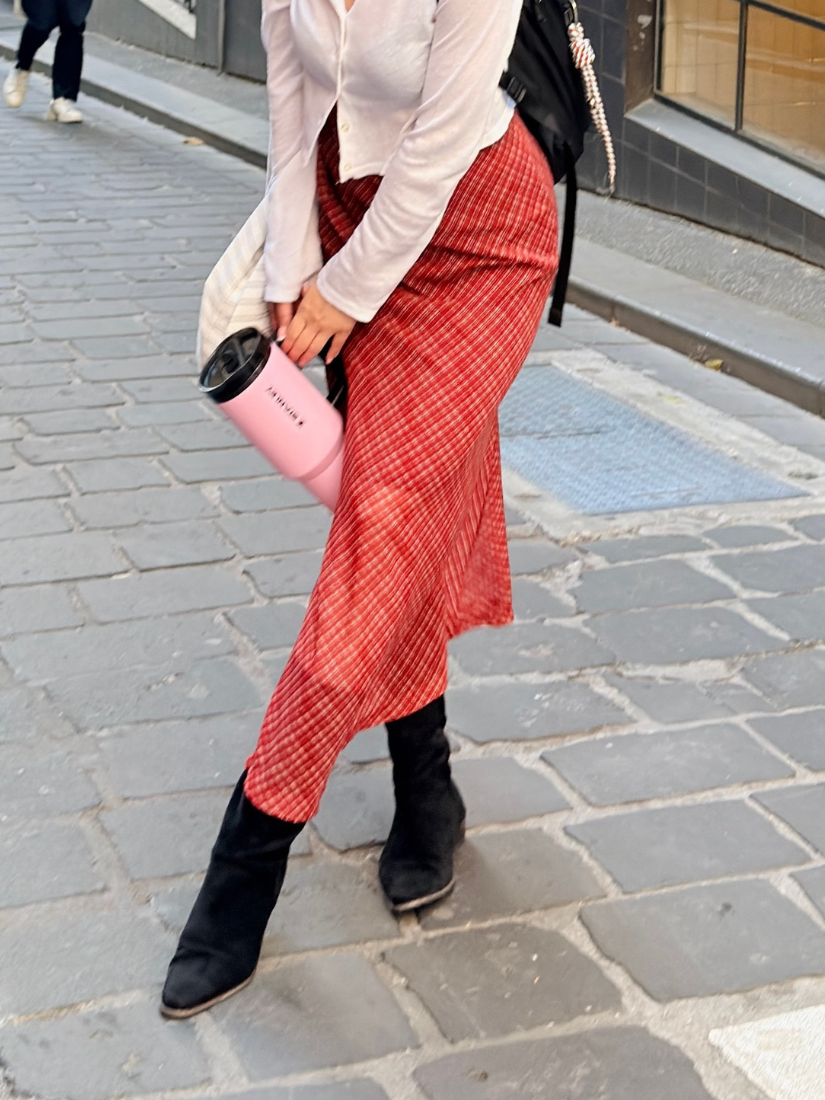 Beau 經典細格雪紡長裙 [ 2色 / Free ]