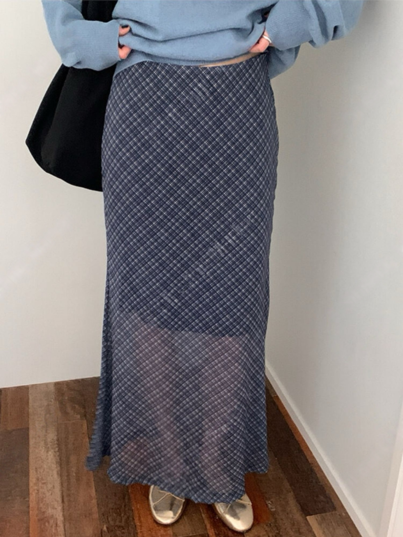 Beau 經典細格雪紡長裙 [ 2色 / Free ]