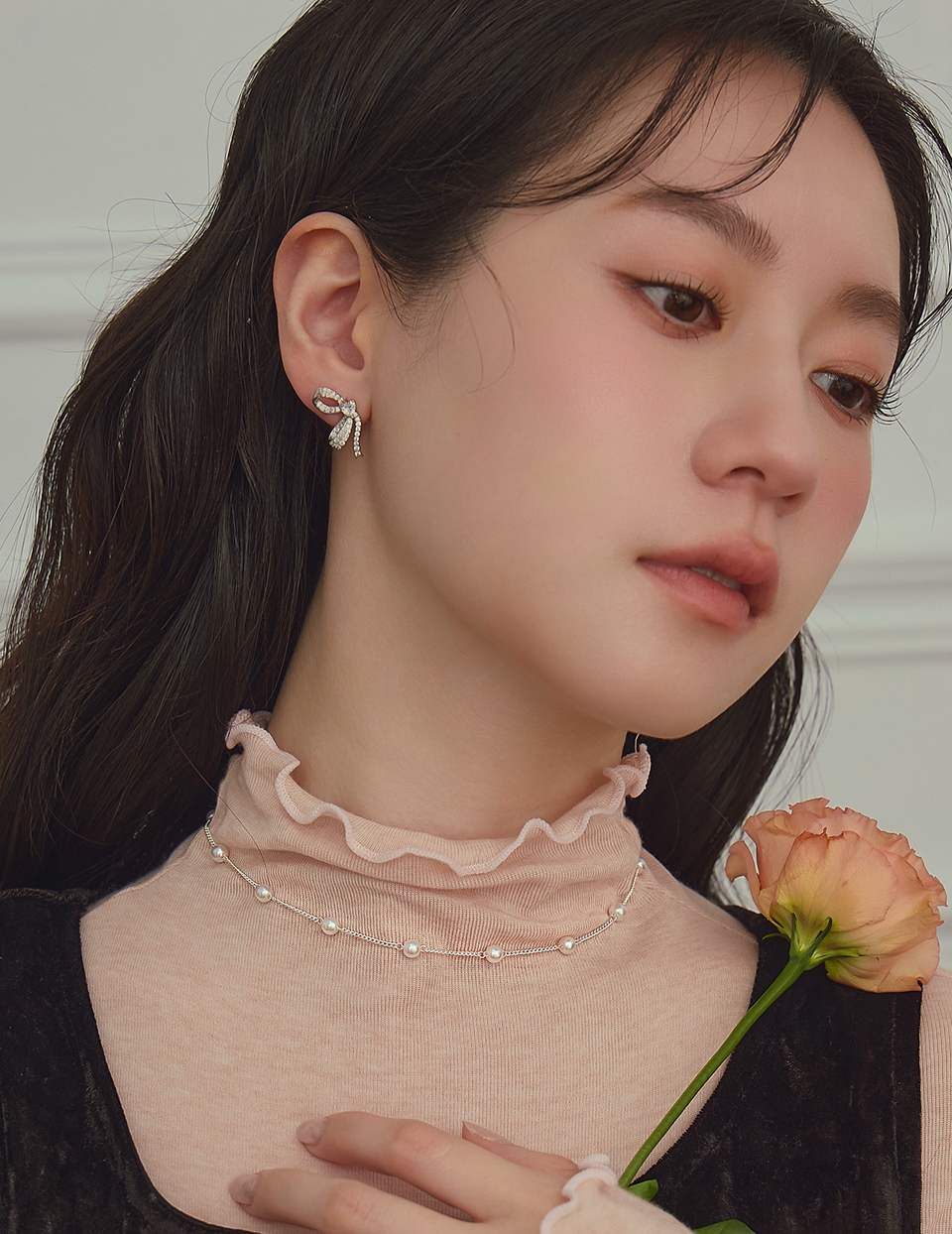 微光珍珠串鎖骨鍊(銀)