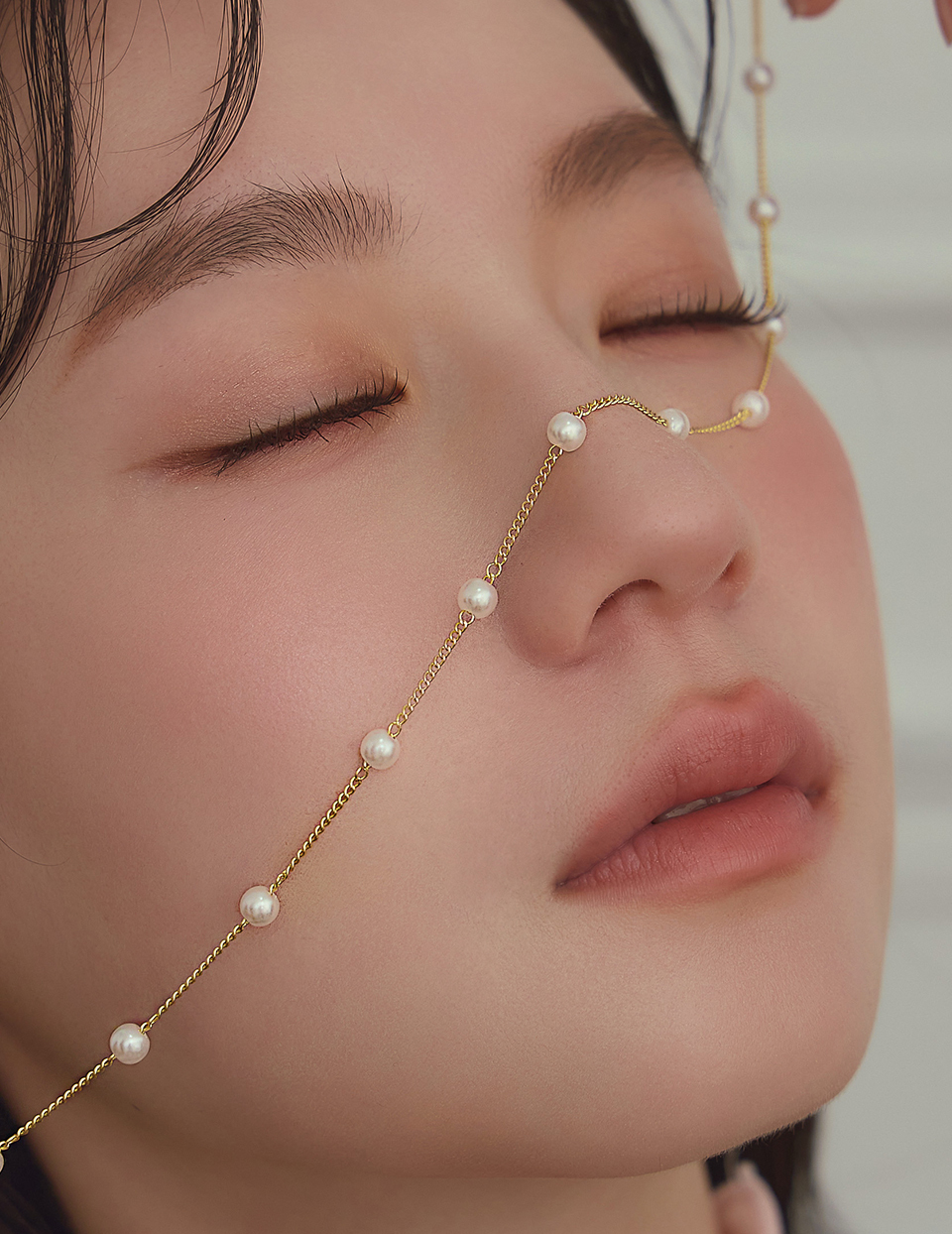 微光珍珠串鎖骨鍊(金)