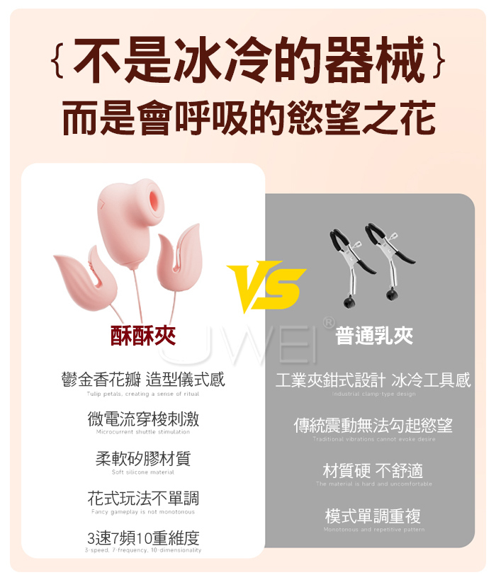 酥酥夾.10頻電擊+強震 花瓣輕咬乳尖拔弄 緊緻貼合挑逗乳夾+G點震動棒