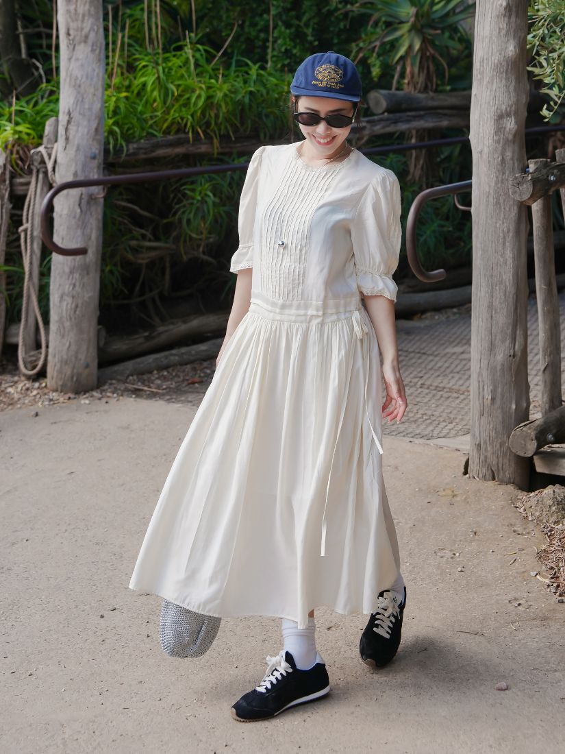 Ninette 法式公主袖壓褶洋裝 [ 2色 / Free]