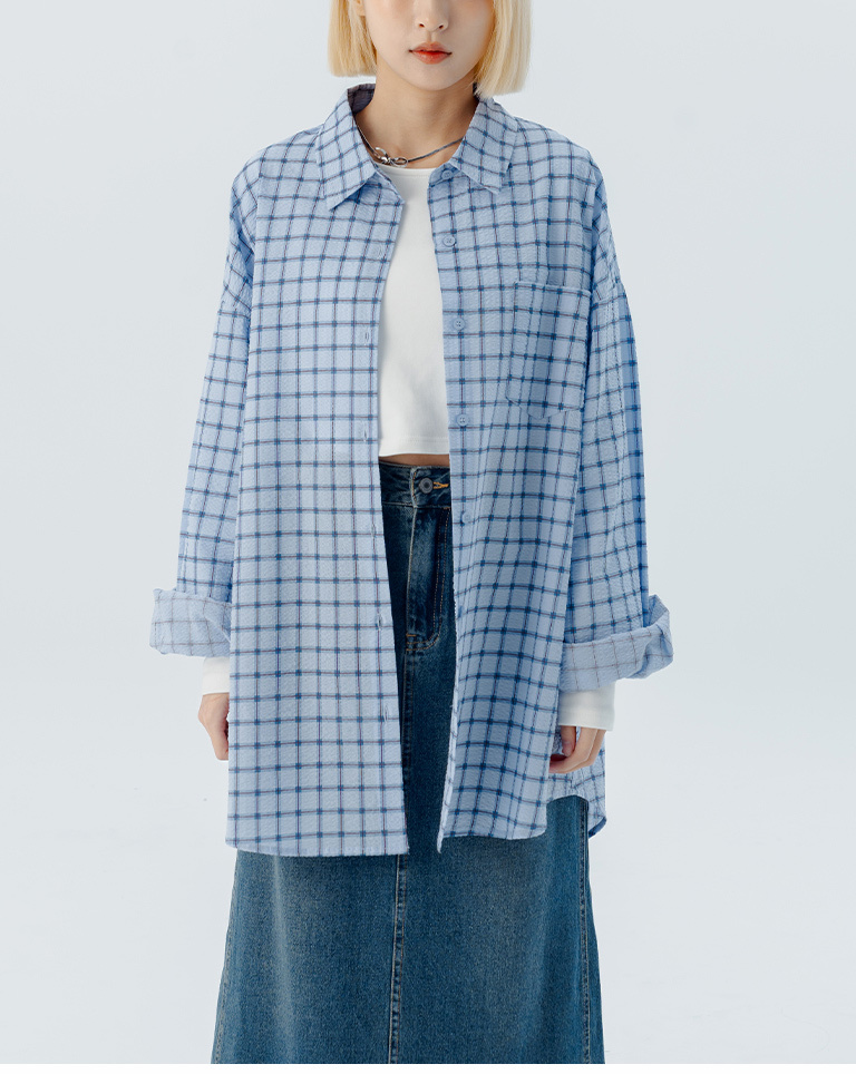 Three-dimensional textured long-sleeved shirt in two colors【01025738】in stock+pre-order