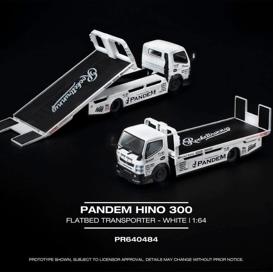 預訂 Pre Order - POPRACE 1/64 PANDEM FUSO 300 FLATBED TRANSPORTER - WHITE