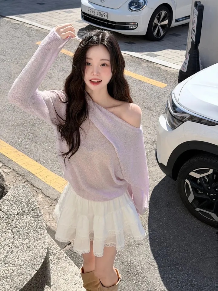 【優惠預訂】韓國仙氣單肩針織上衣（5色）