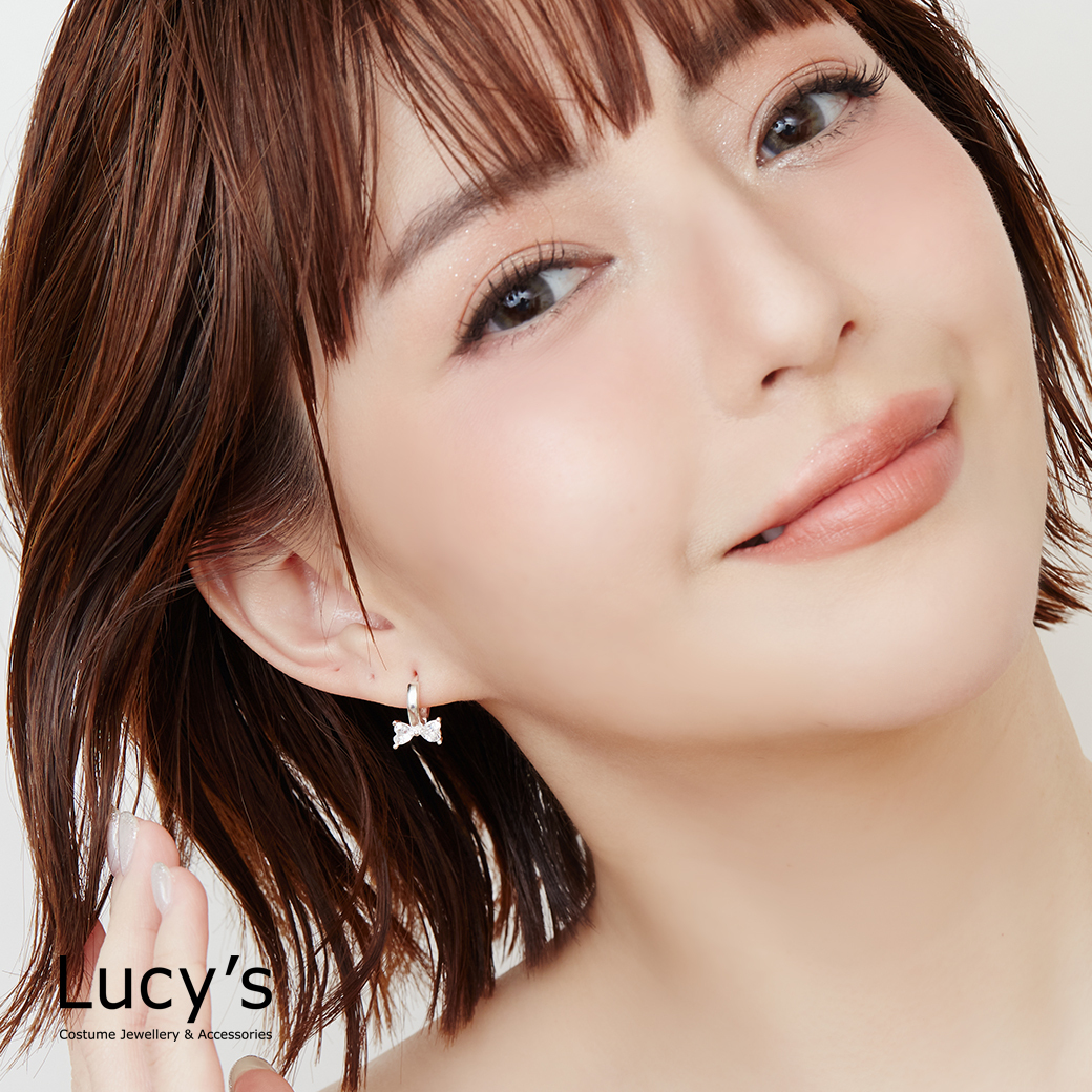 925純銀 蝴蝶結鋯石 易扣耳環 (125313)