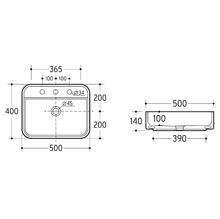 Vizio Rectangular Countertop Basin with mixer hole (Matt Black)(VZ100301MB)