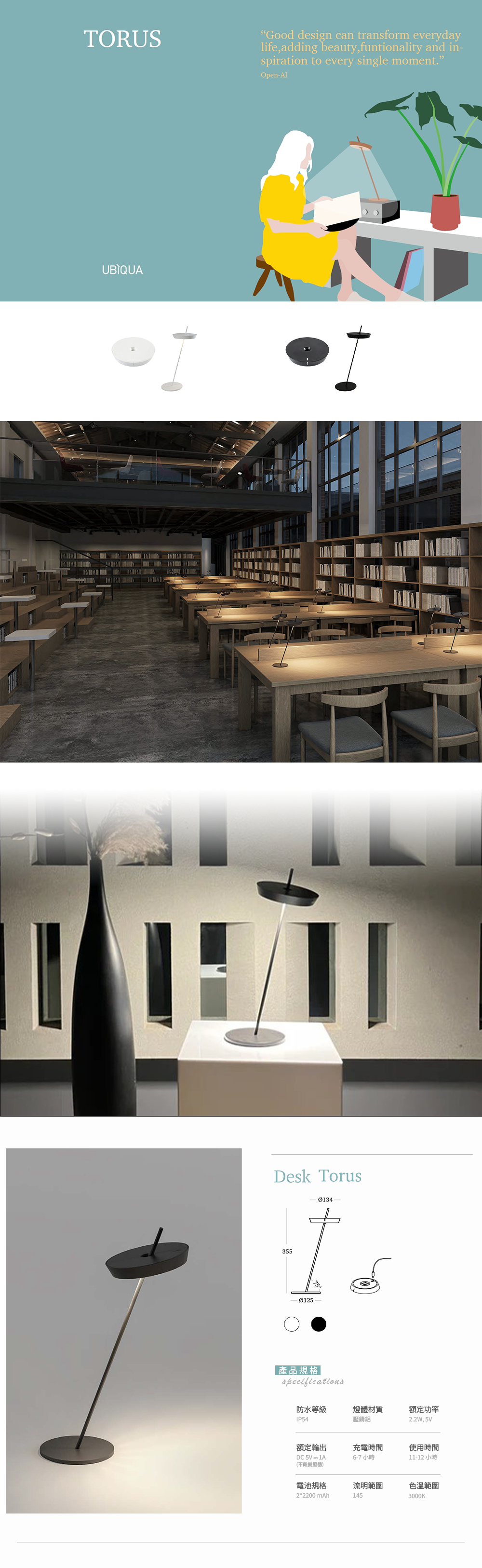 UBIQUA,精品燈飾,義大利品牌,燈飾,UBIQUA 充電式燈,UBIQUA 設計照明,UBIQUA 無線桌燈,無線充電燈,充電式桌燈,可攜式照明燈,USB 充電檯燈,行動式氛圍燈,露營燈推薦,Torus Desk