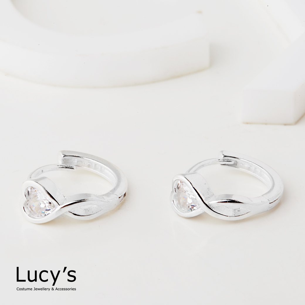 925純銀 愛心鋯石 易扣耳環 (126599)