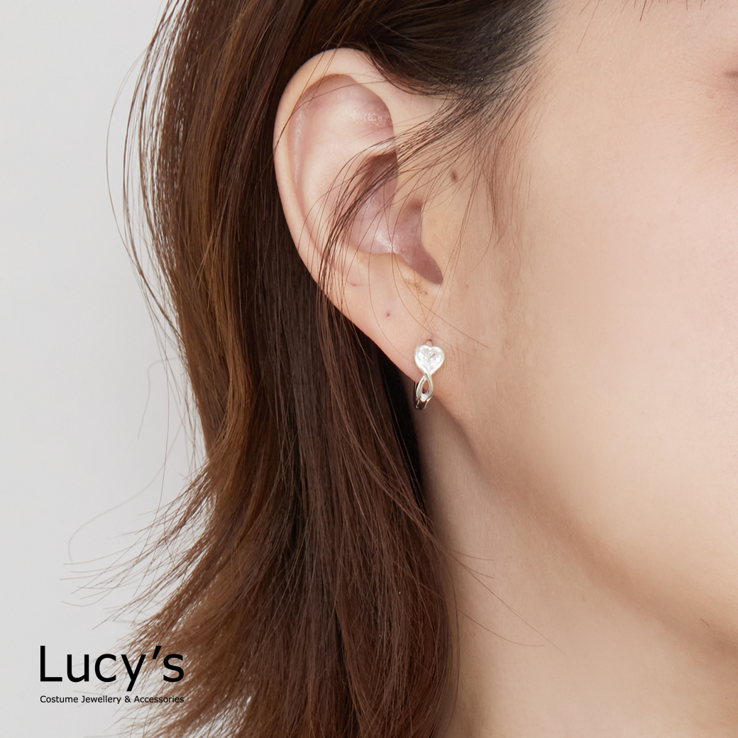 925純銀 愛心鋯石 易扣耳環 (126599)