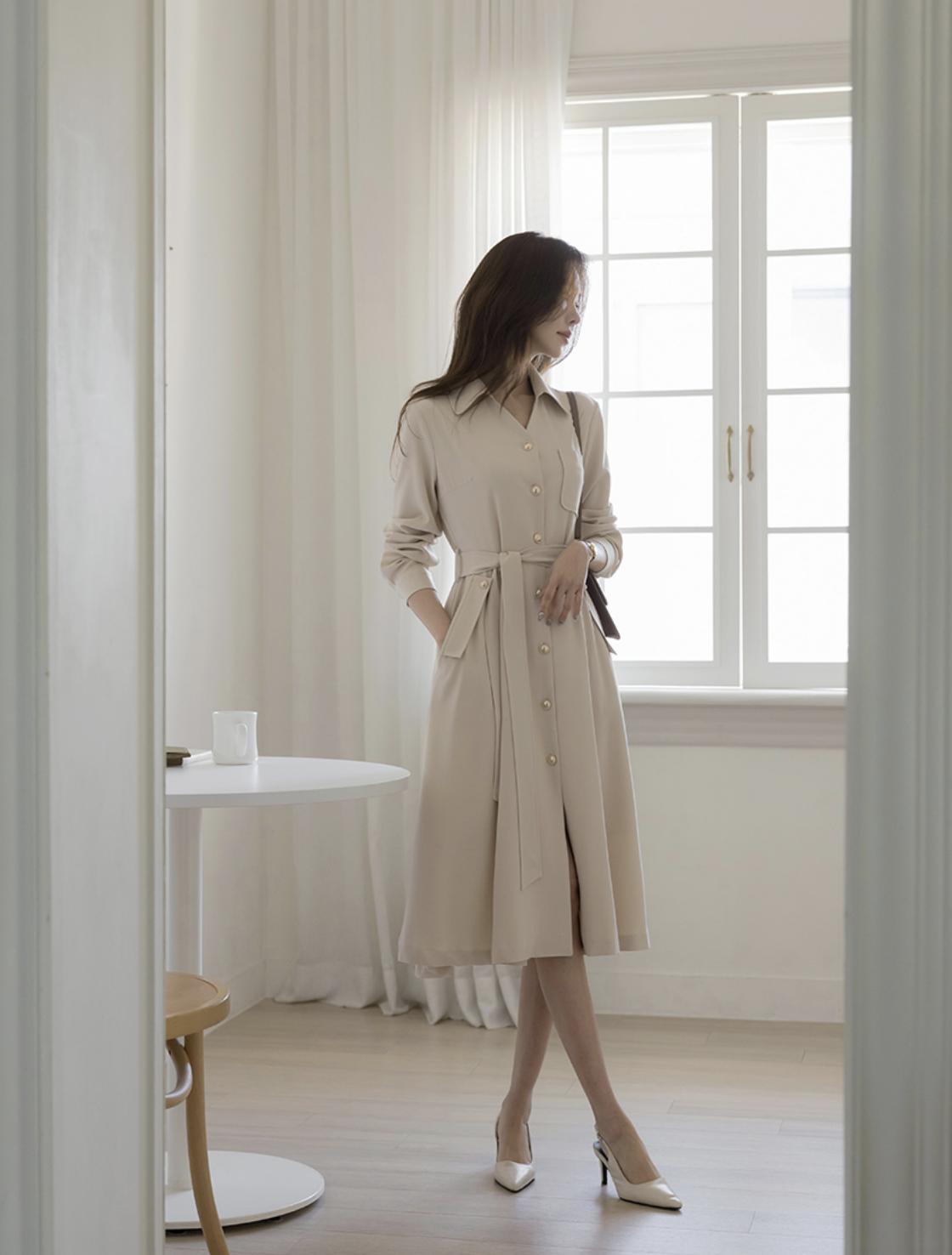 Kaitlin 高雅金釦綁帶洋裝 [ 2色 / Free]