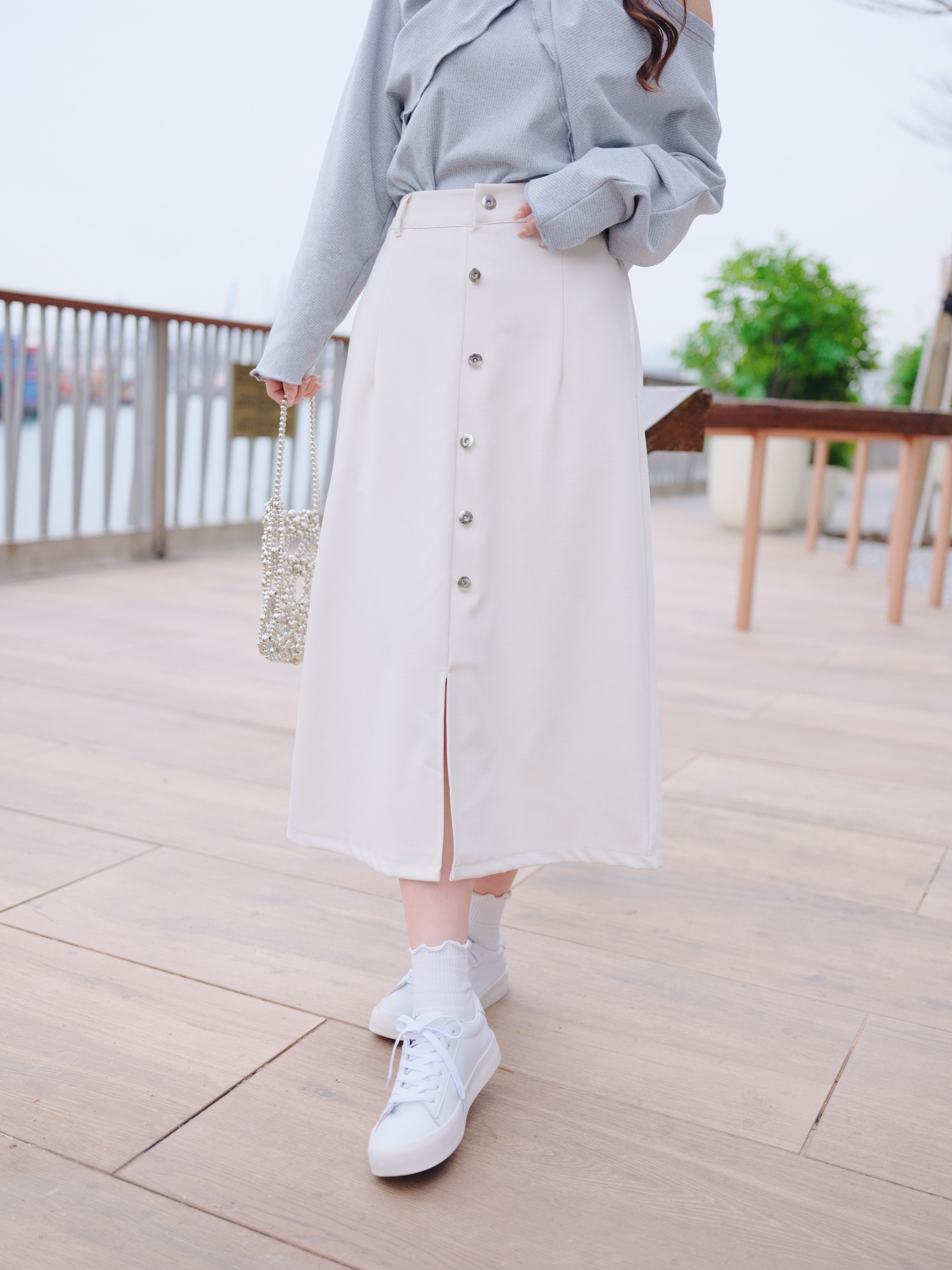 兩色 / 舒適微彈斜布排鈕長裙 / Comfort Stretch Twill Button-down Skirt