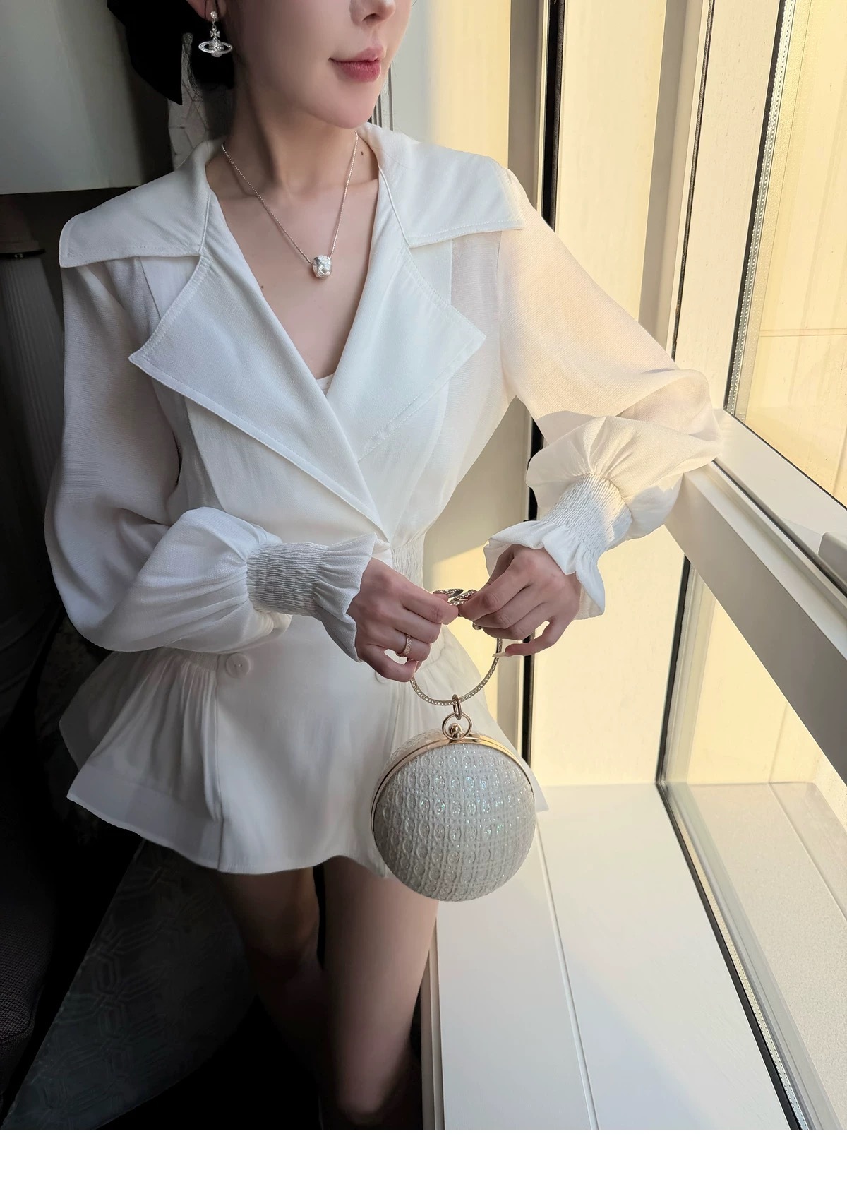 設計師家風衣翻領雙排六扣收腰洋裝