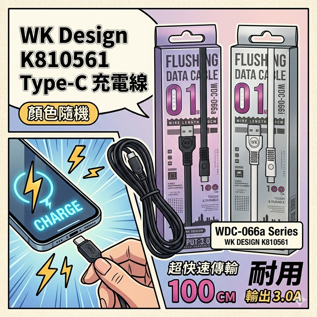 【現貨】WK Design K810561 Type-C 充電線 (5條裝-隨機)