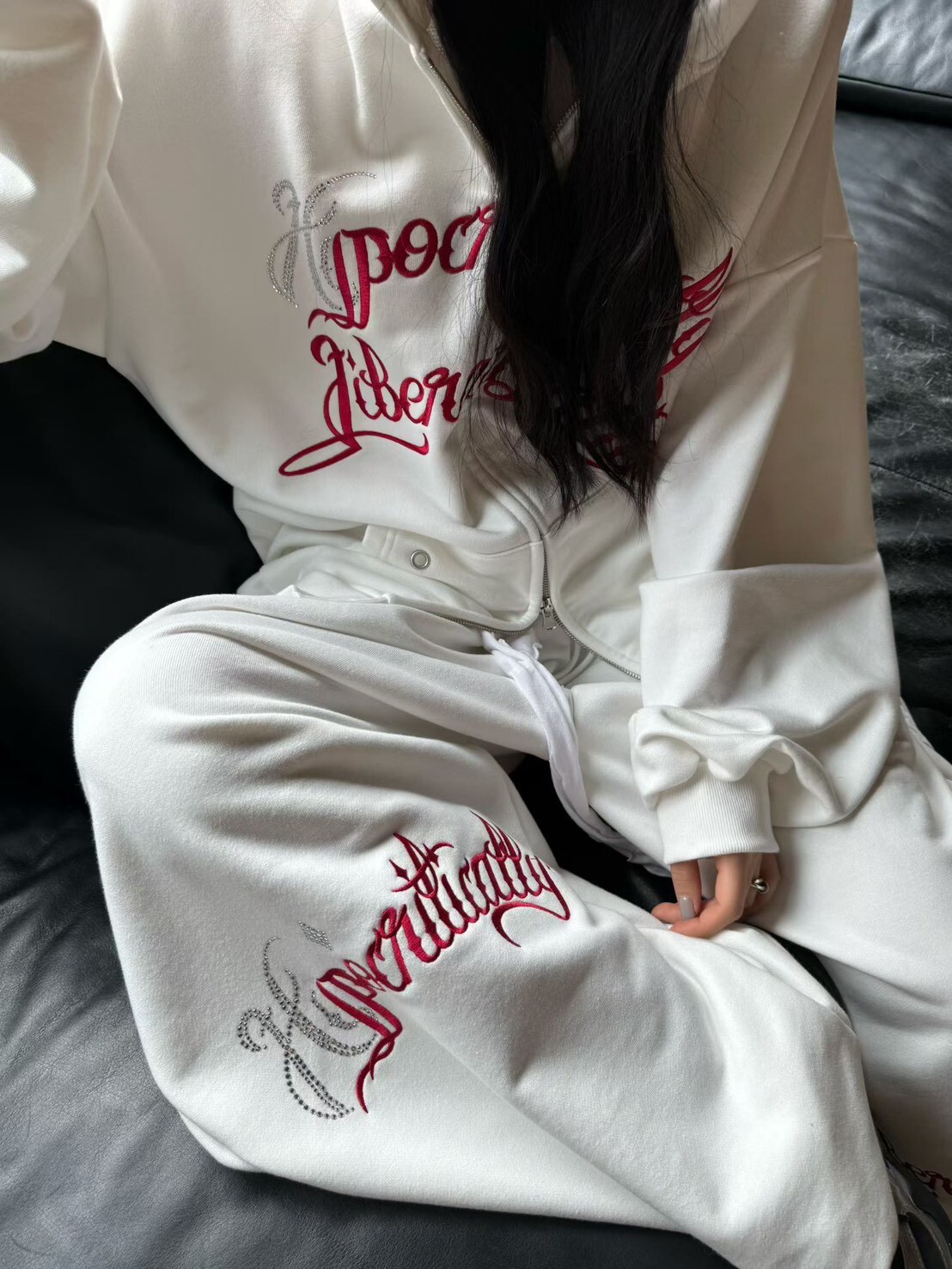 《K》水鑽H刺繡字鬆弛棉套裝