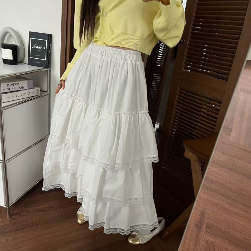 前蕾絲蛋糕長裙