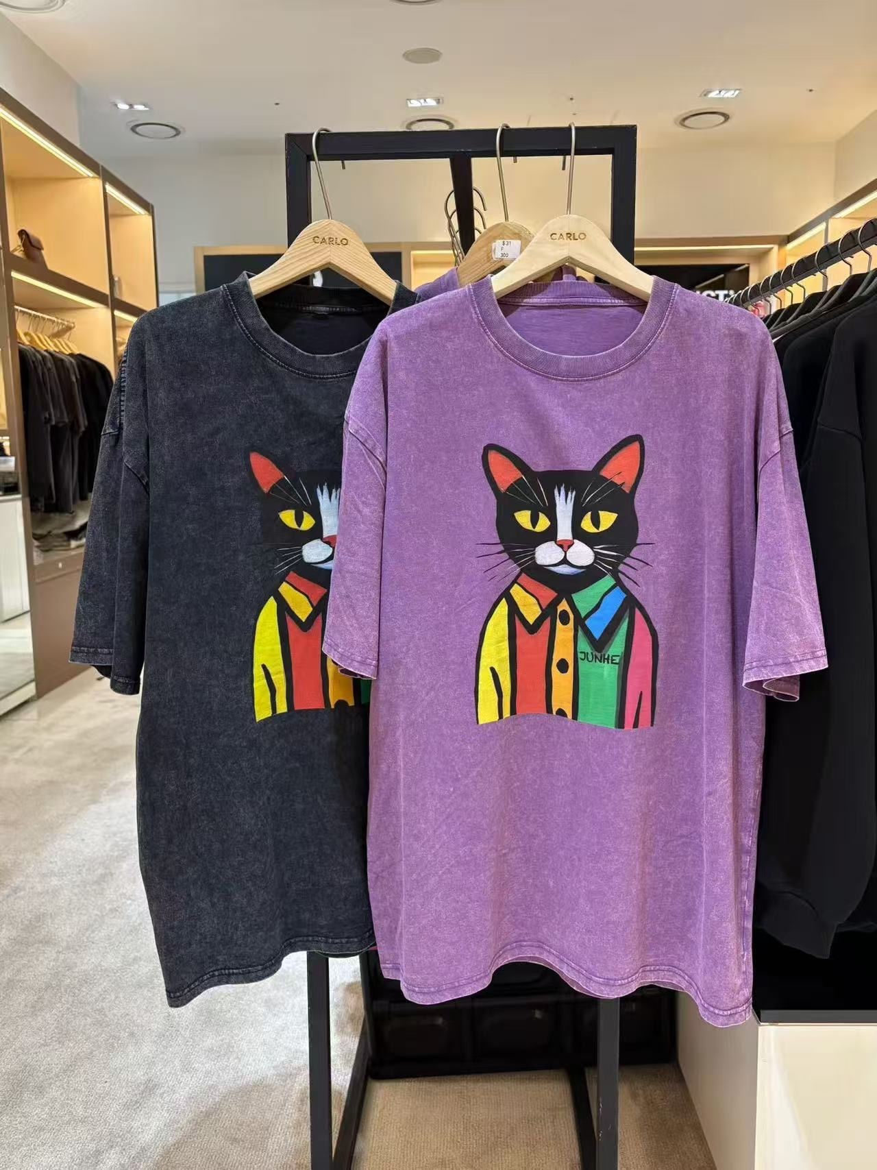 RD28 JUNHE 洗水彩色恤衫黑貓短袖TEE (FREE SIZE) (JUNHE2510-103)