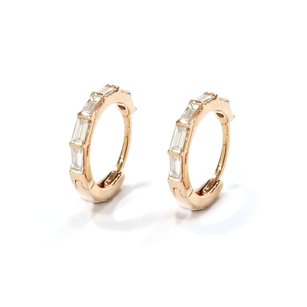 18K玫瑰金圈式天然鑽石耳環