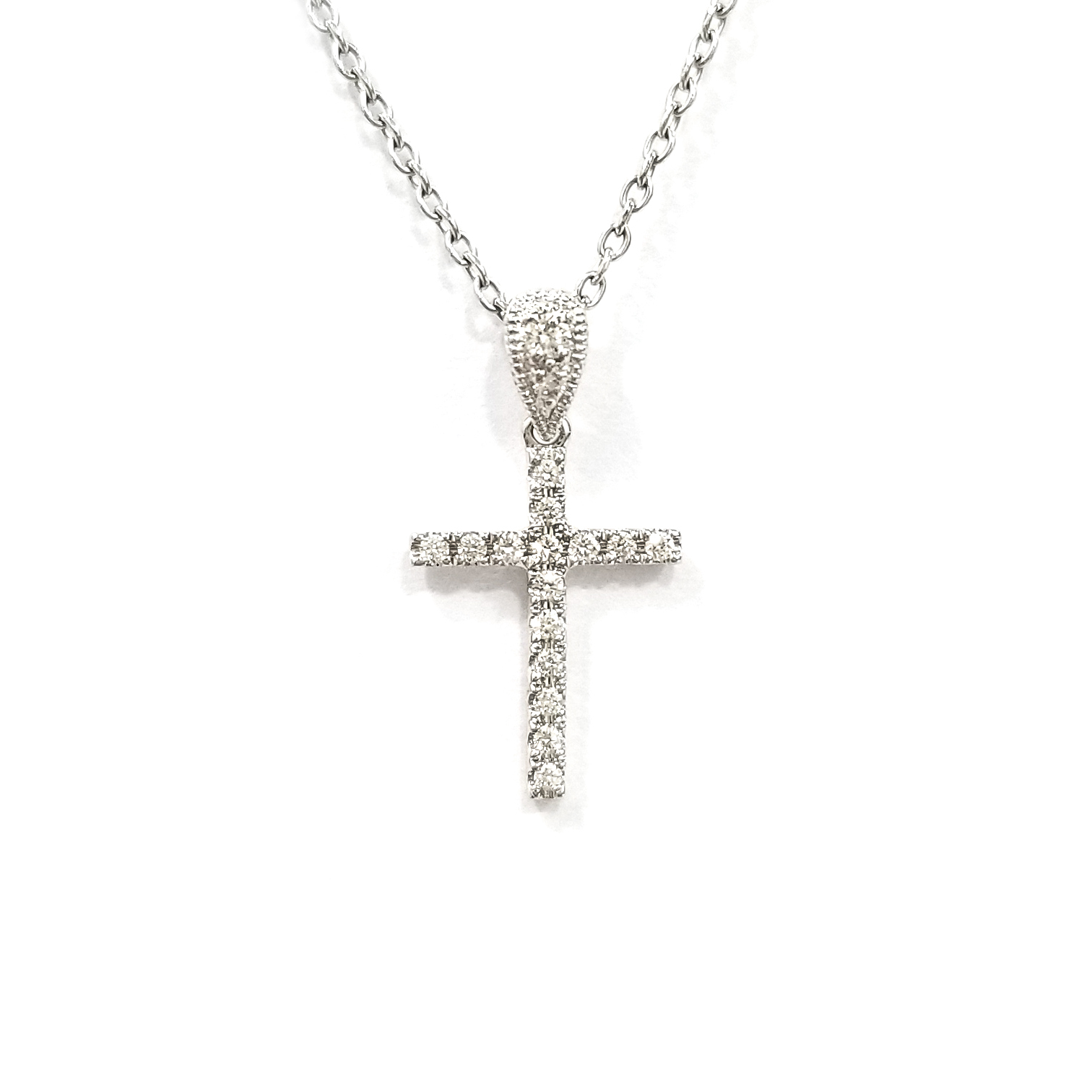 18K白金天然鑽石十字架吊墜