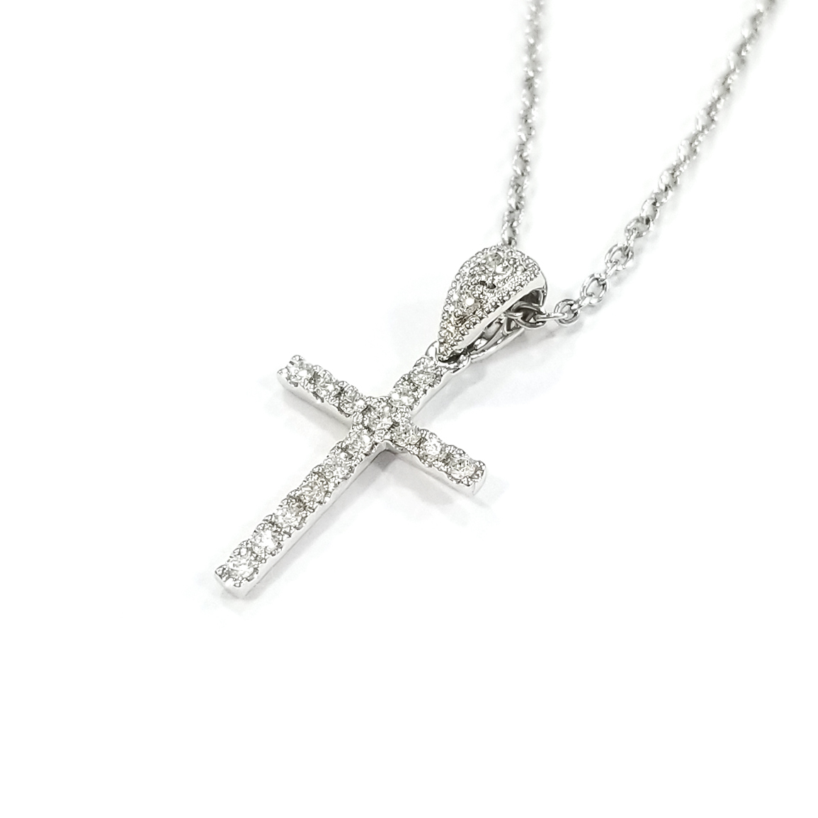 18K白金天然鑽石十字架吊墜