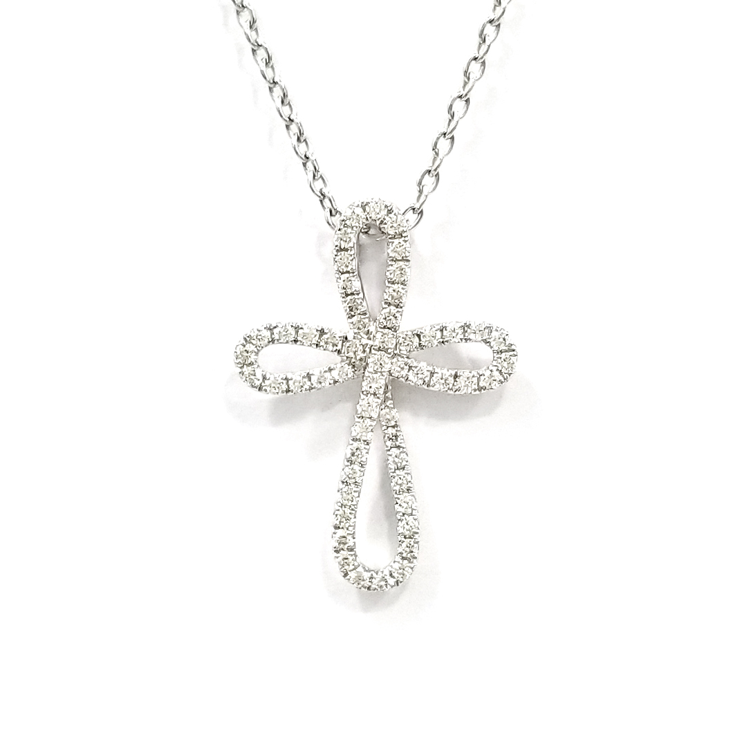 18K白金天然鑽石十字架吊墜