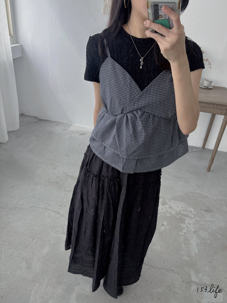 V領文藝格子雙層背心(2色)