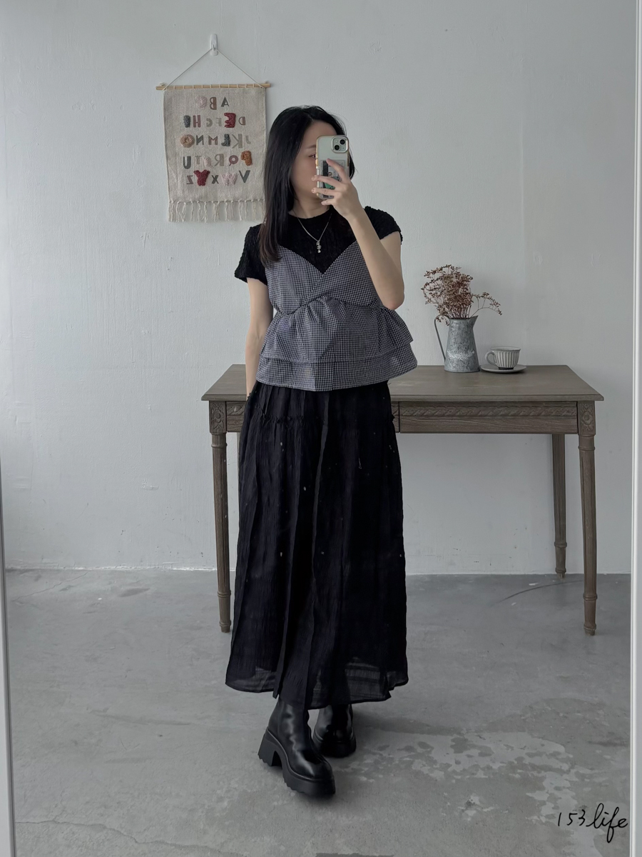 V領文藝格子雙層背心(2色)