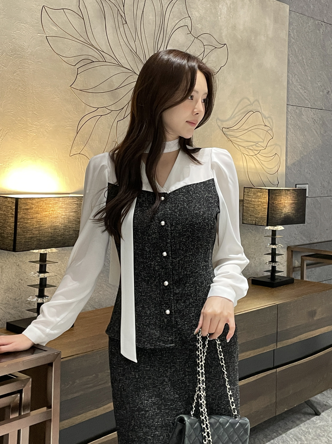 Izabelle 名媛拼接套裝襯衫  [ 2色 / Free ]