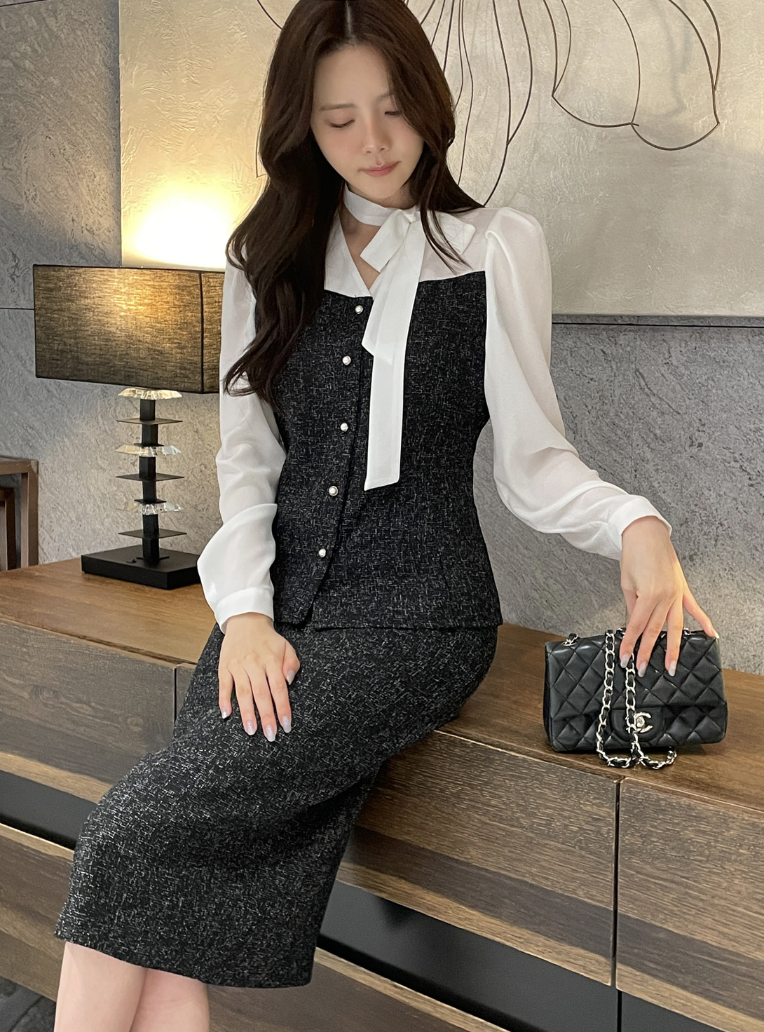 Izabelle 名媛拼接套裝襯衫  [ 2色 / Free ]