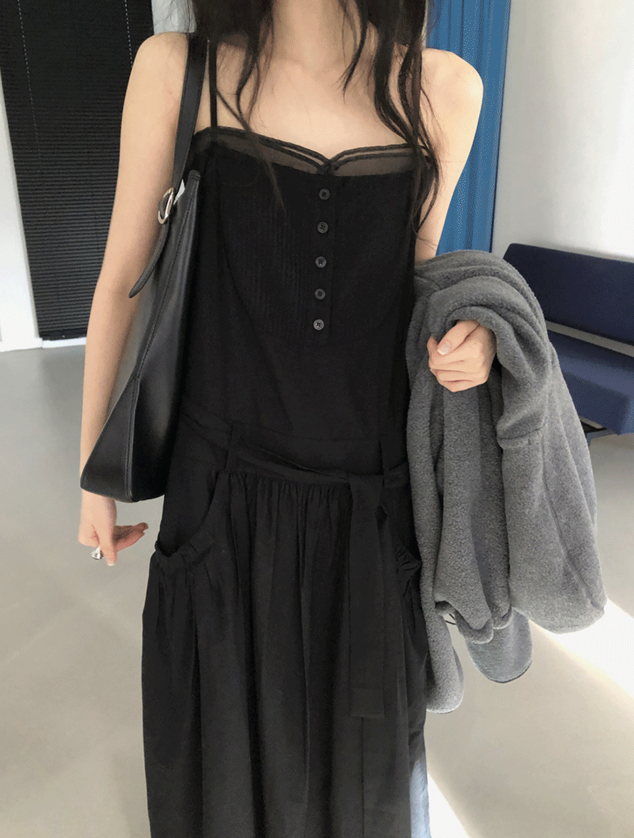 Mia 復古細肩綁帶連衣裙 [ 2色 / Free]