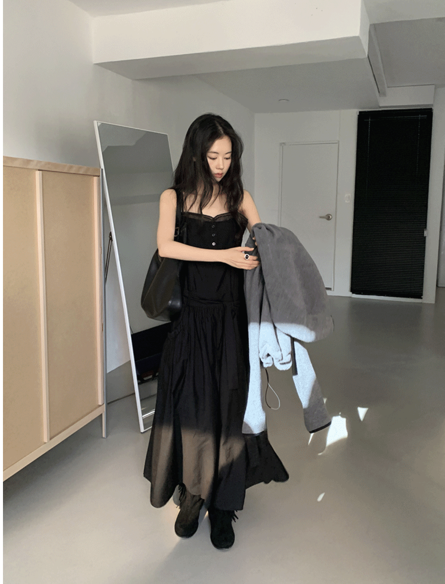 Mia 復古細肩綁帶連衣裙 [ 2色 / Free]