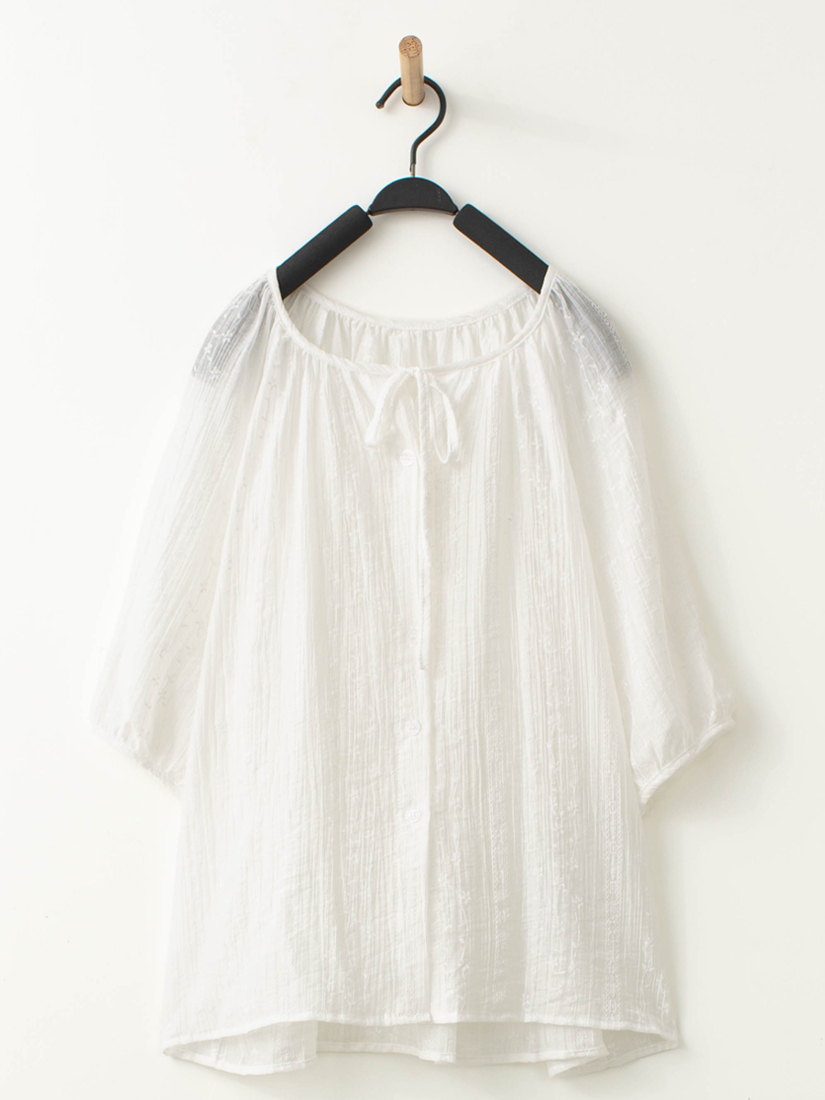 繡花領口綁帶上衣壓褶雪紡層次蛋糕裙組合