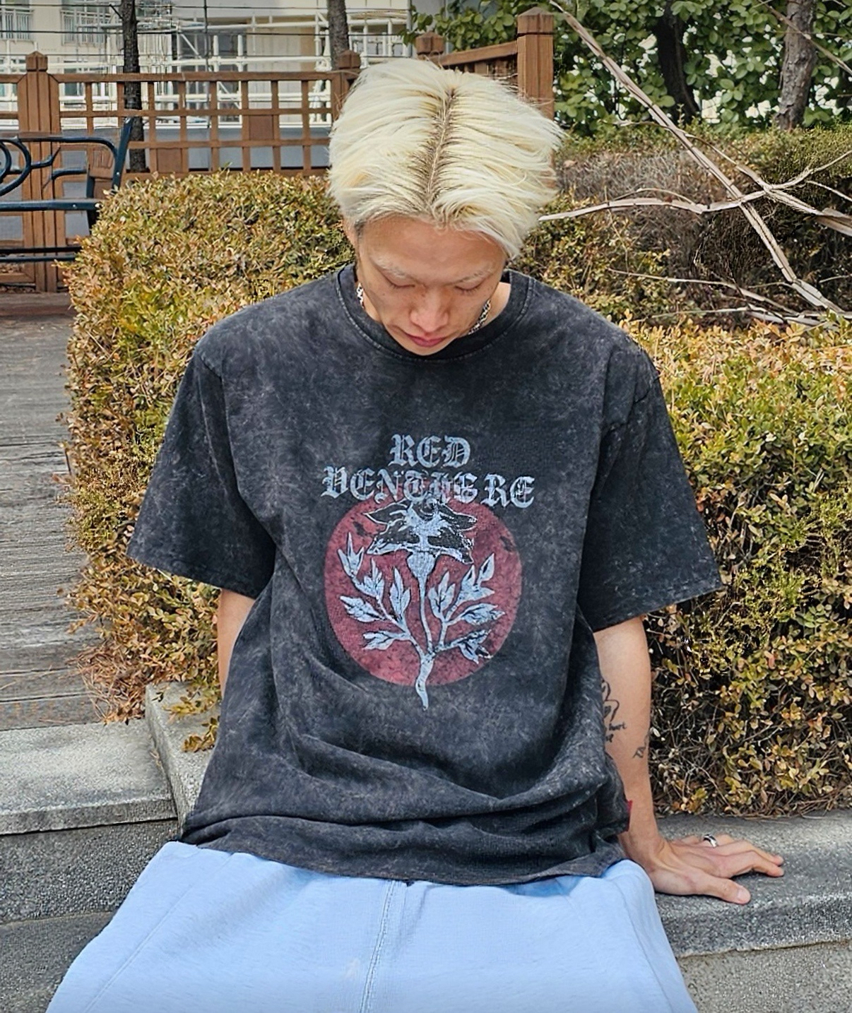 [Unisex] 復古水洗玫瑰T-shirt
