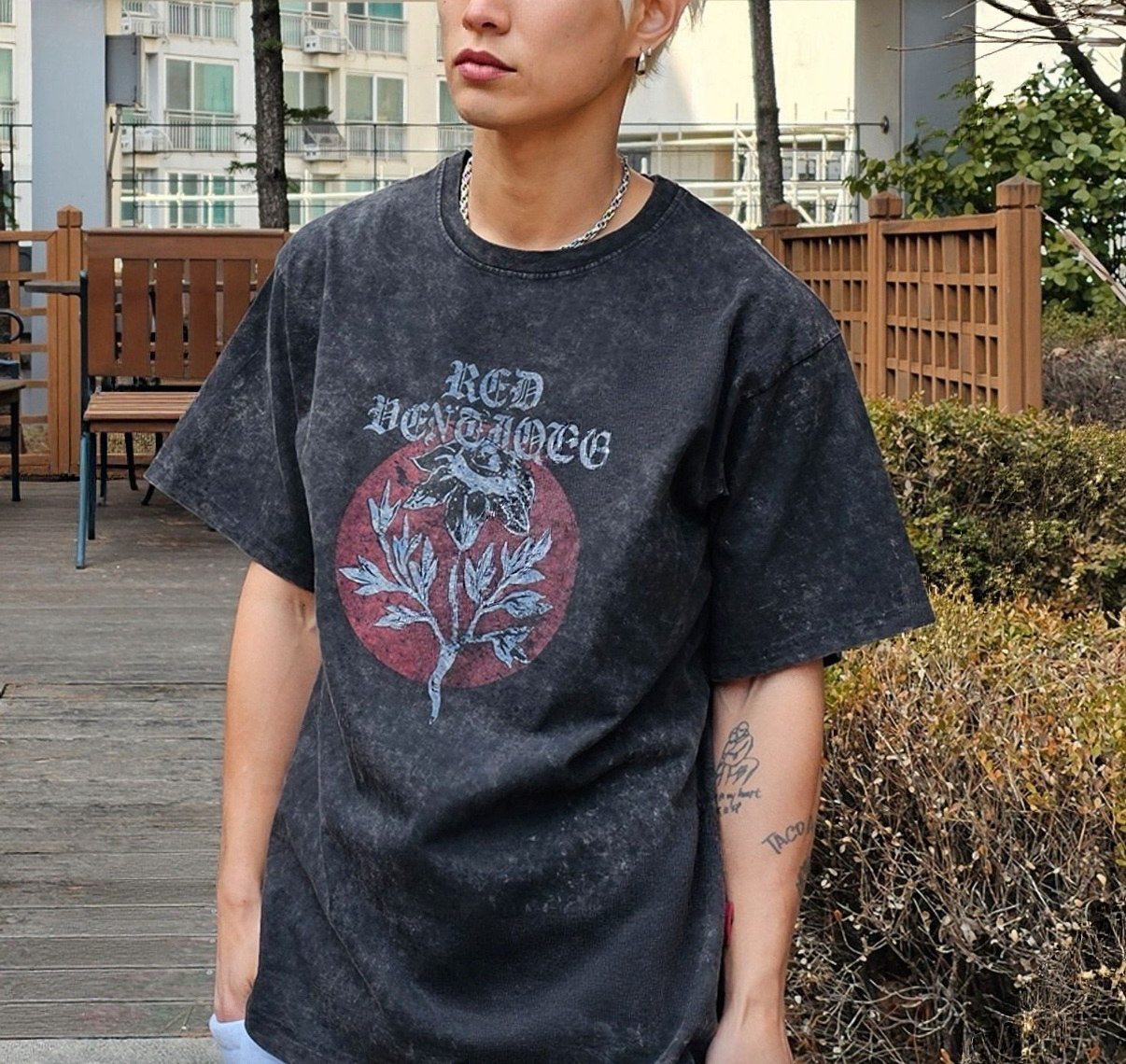 [Unisex] 復古水洗玫瑰T-shirt