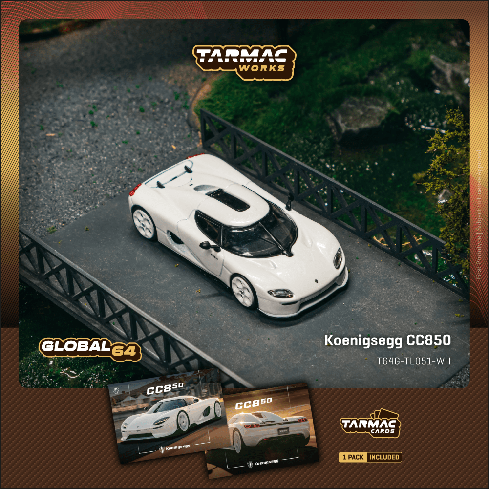 Tarmac Works Koenigsegg CC850 白色模型車＋收藏卡組合套裝