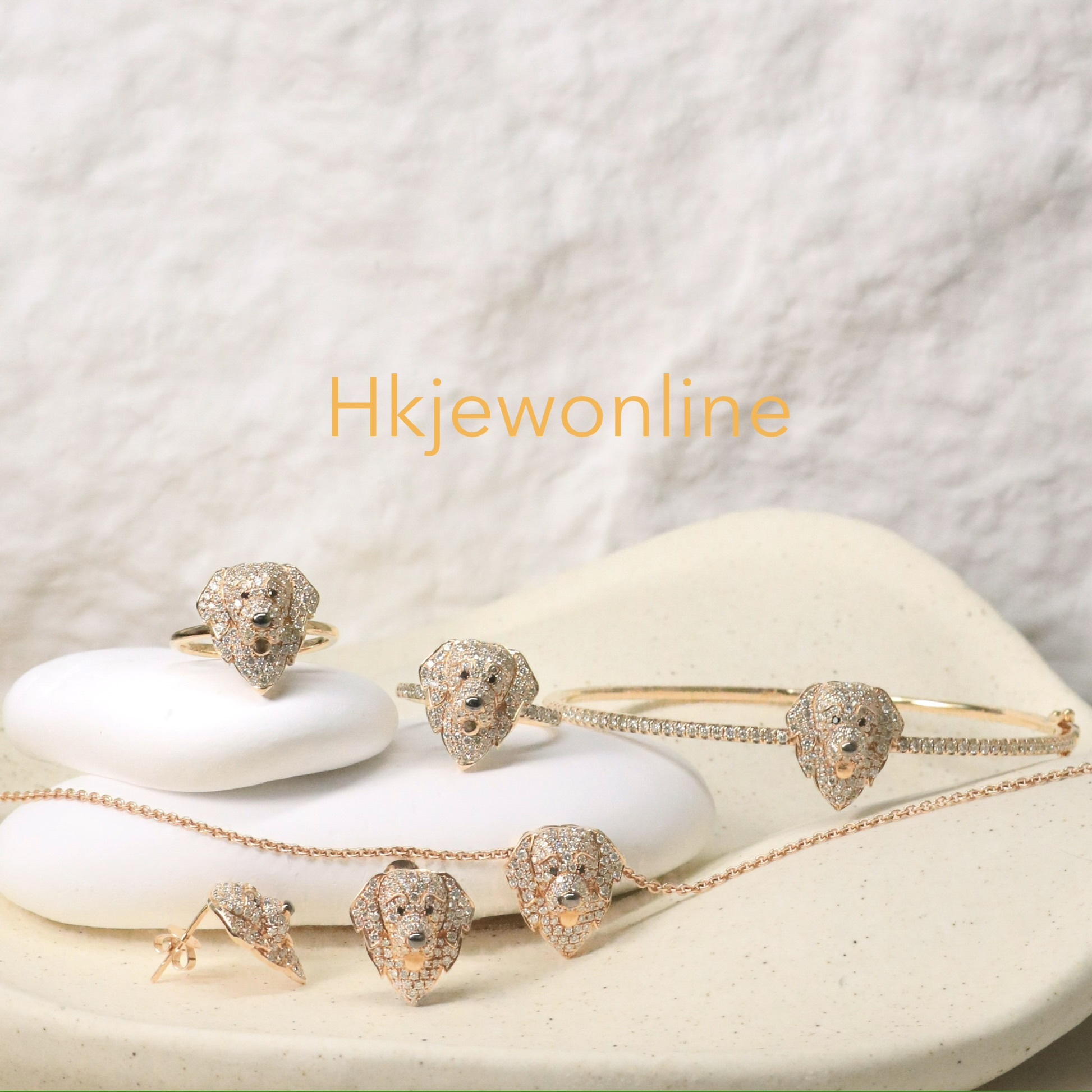 18K Rose Gold Diamond Golden Retriever Collection (Earrings / Drop Earrings / Ring & Pendant 2 in 1– Plain Gold Band /  Ring & Pendant 2 in 1–Diamond Band / Pendant / Bangle)