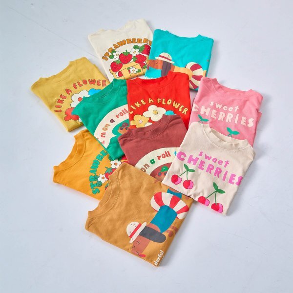 日本 90-140 可愛10色印花短袖上衣