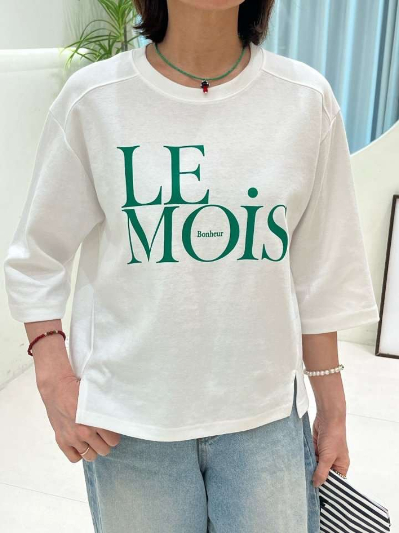 LE MOIS高飽和字母五分袖棉T｜韓系休閒上衣