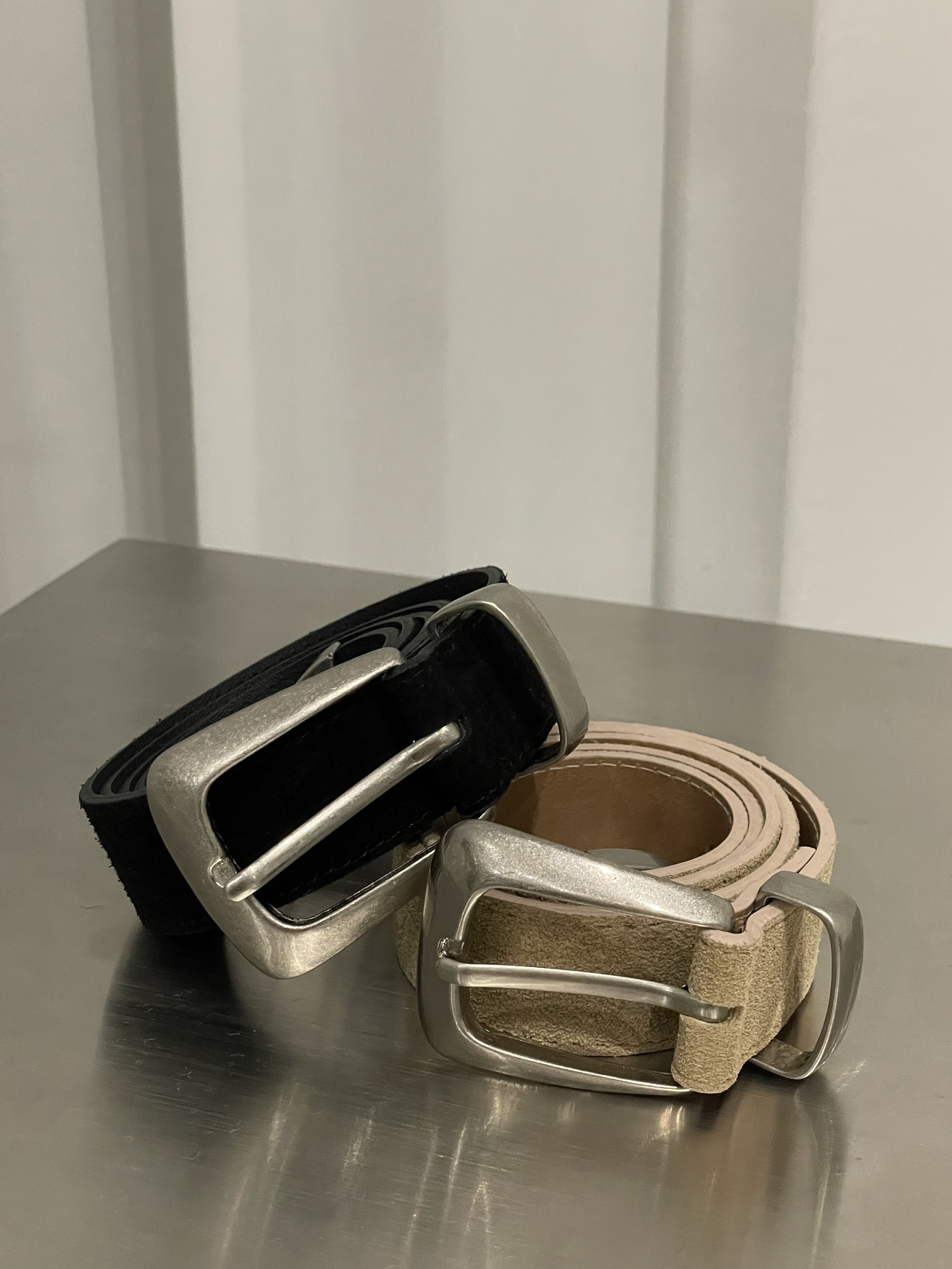 🇰🇷#AL40 仿舊麂皮皮帶(咖/黑)