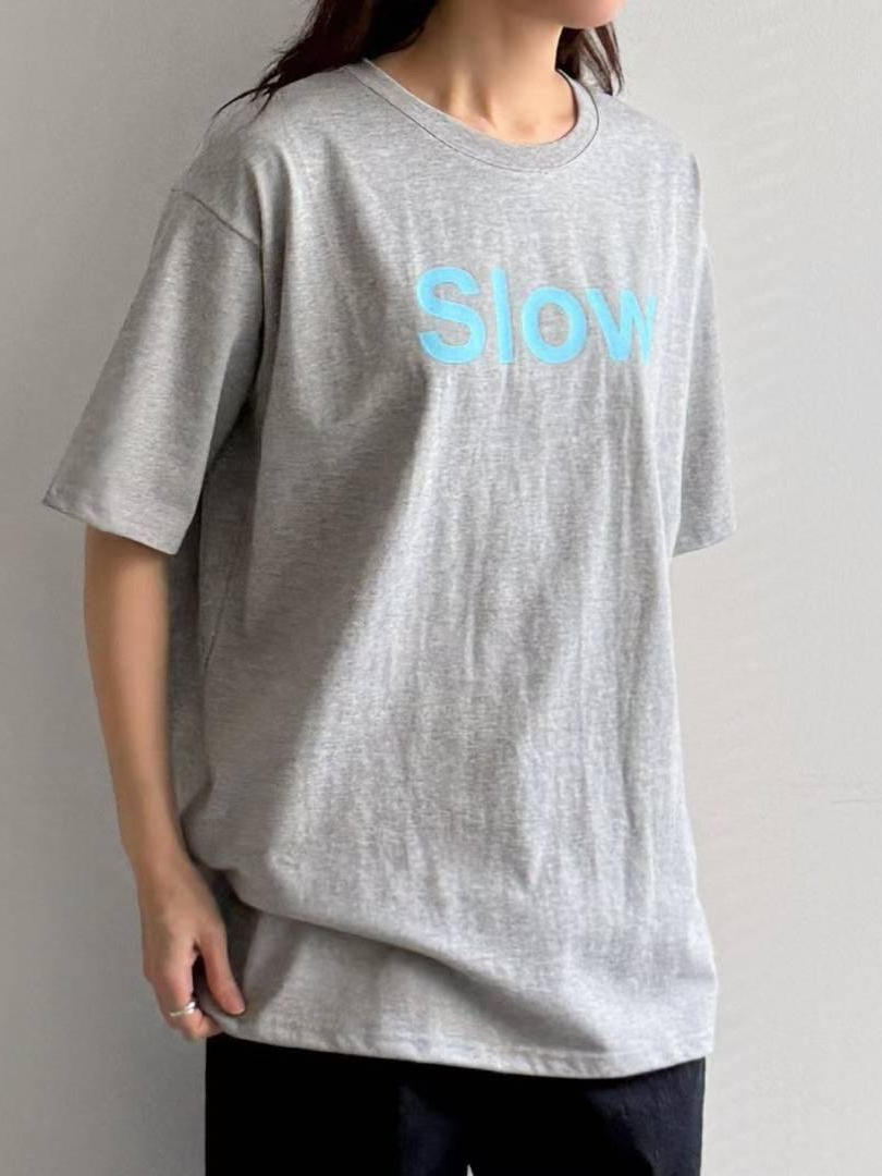 Slow極簡字母寬版棉T｜韓系休閒短袖