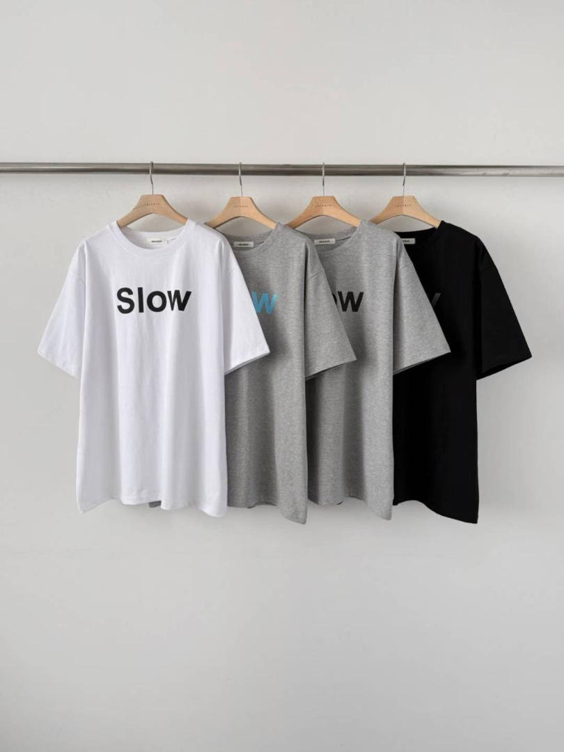 Slow極簡字母寬版棉T｜韓系休閒短袖