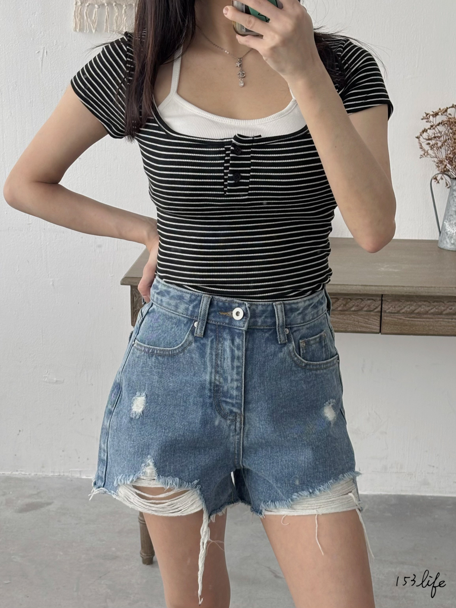 辣妹款!後綁脖假兩件bratop中版上衣(2色)