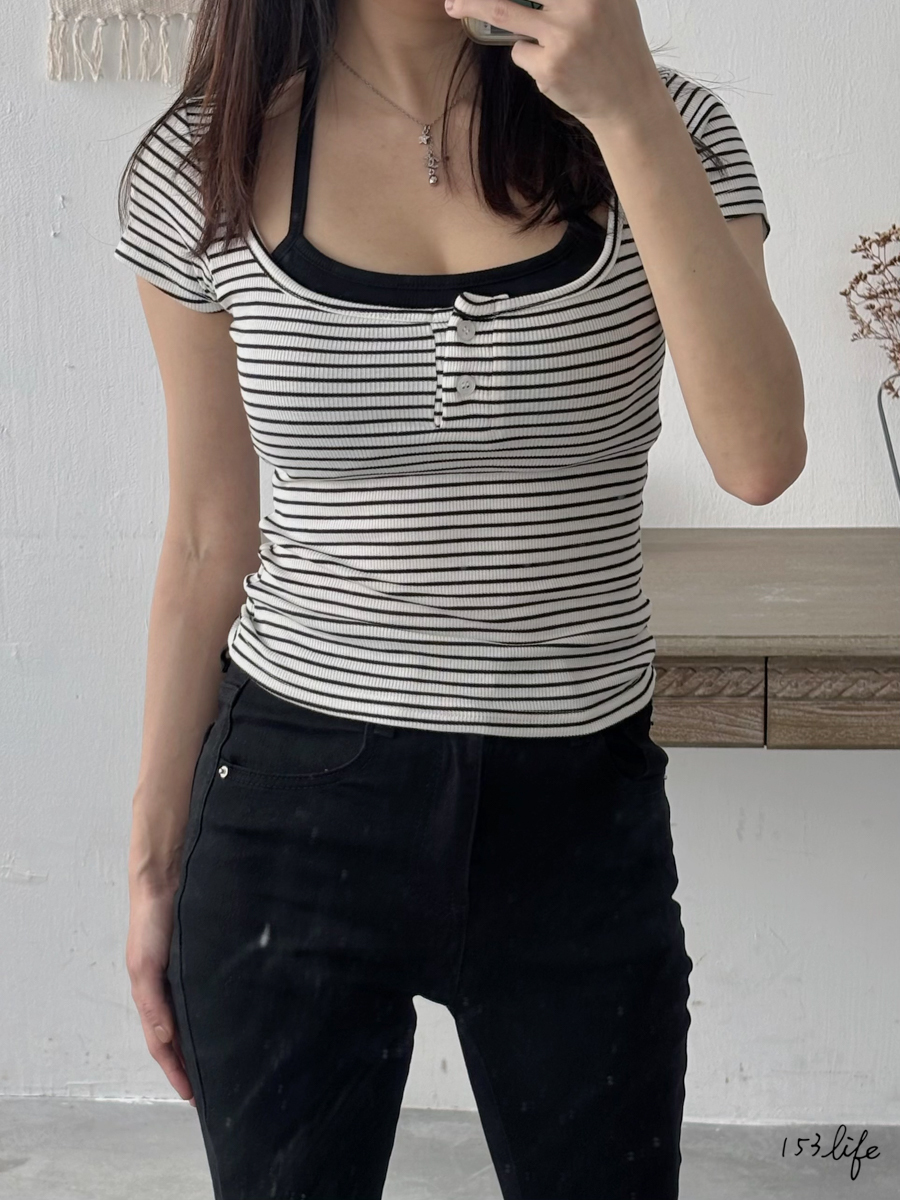 辣妹款!後綁脖假兩件bratop中版上衣(2色)