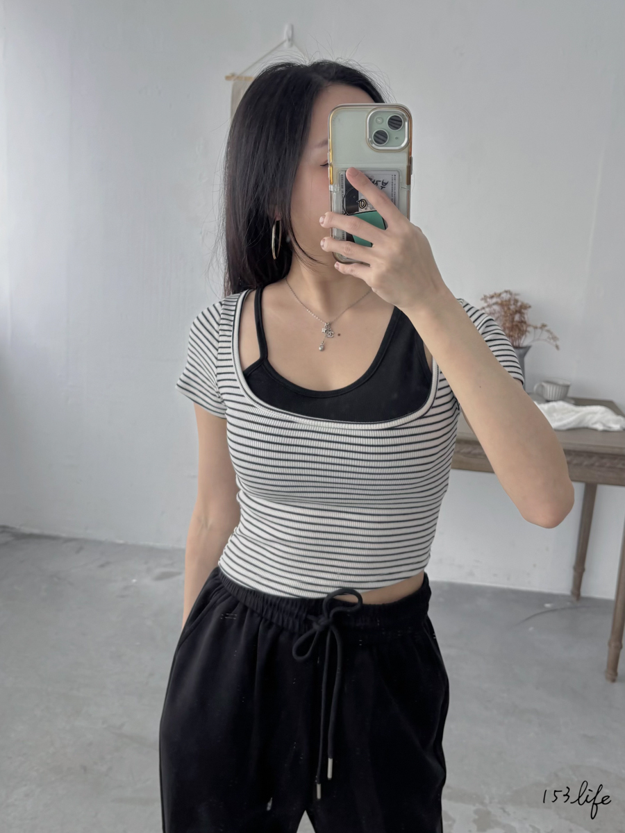 辣妹款!假兩件造型bratop短版上衣(2色)