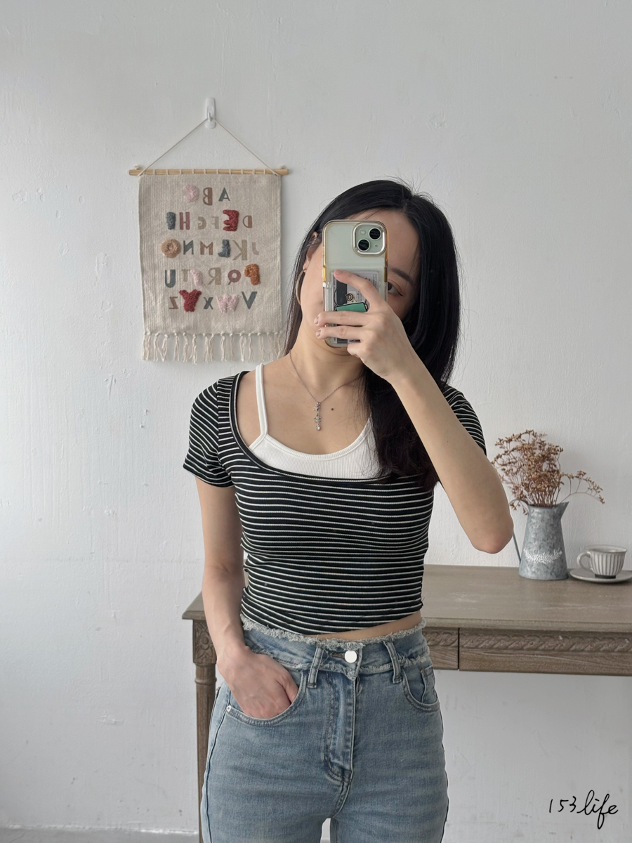 辣妹款!假兩件造型bratop短版上衣(2色)